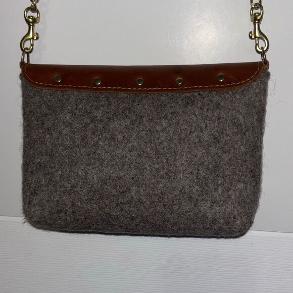 Sword & Plough Women Gray Crossbody Bag Purse Gold Chain Brown Leather - Picture 5 of 11